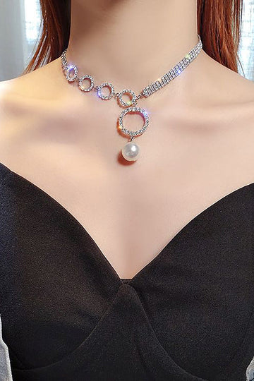 Sølv gnistrende Rhinestone Choker halskjede